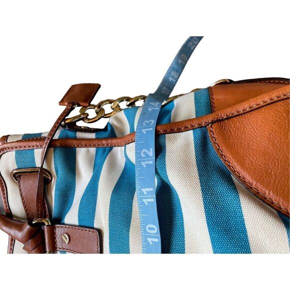 NWOT VINTAGE Blue/cream Stripe, camel leather, gold details Michael Kors Purse - Picture 4 of 8